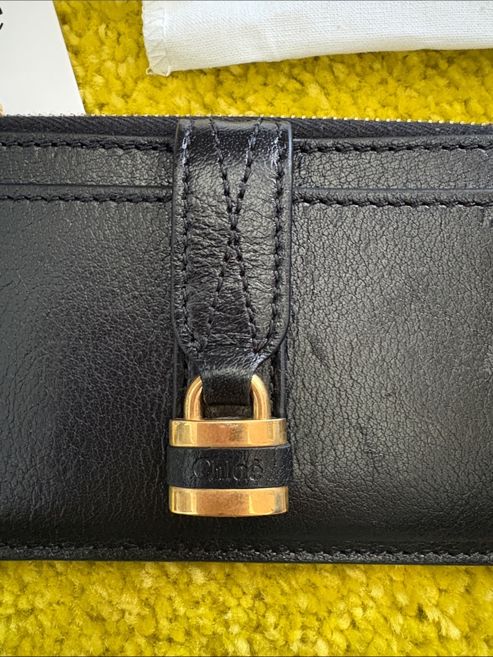 Chloé Black Leather Card Holder with Gold Padlock Accent - Picture 3 of 11